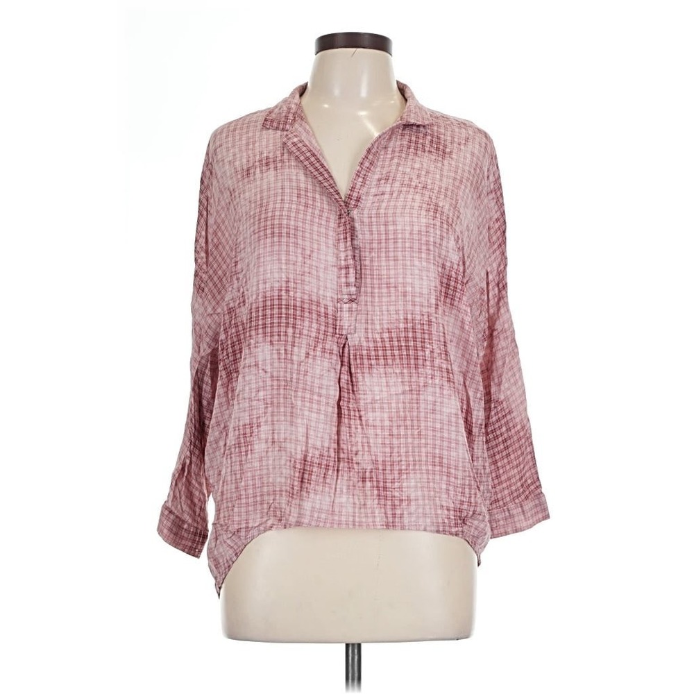 $128 Anthropologie Holding Horses Checked Tie Dye 3/4 Sleeve Blouse Western Sm